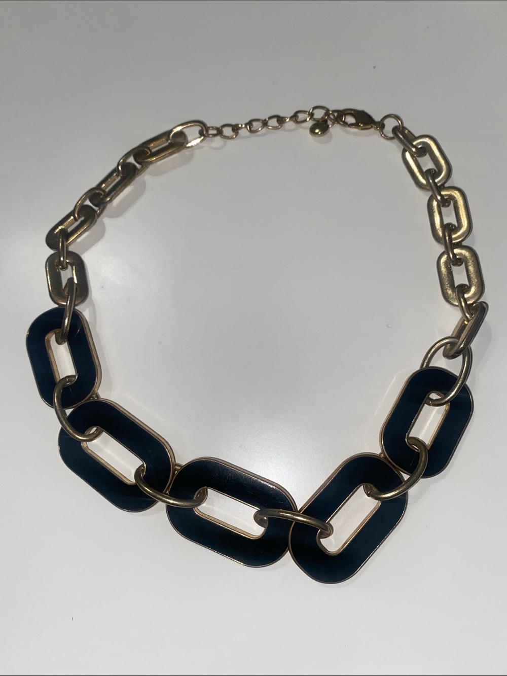 Gold Chain-Link Necklace with Black Enamel Links